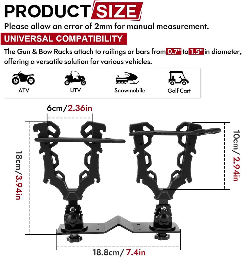 Lonsda Upgraded Double ATV / UTV Gun Rack, Hunting Tool Holder Mount Compatible with UTV / ATV / Golf Cart / Bicycle, Holding Gun Bow Hunting Tool Shovel Hoe Sickle - Image 3
